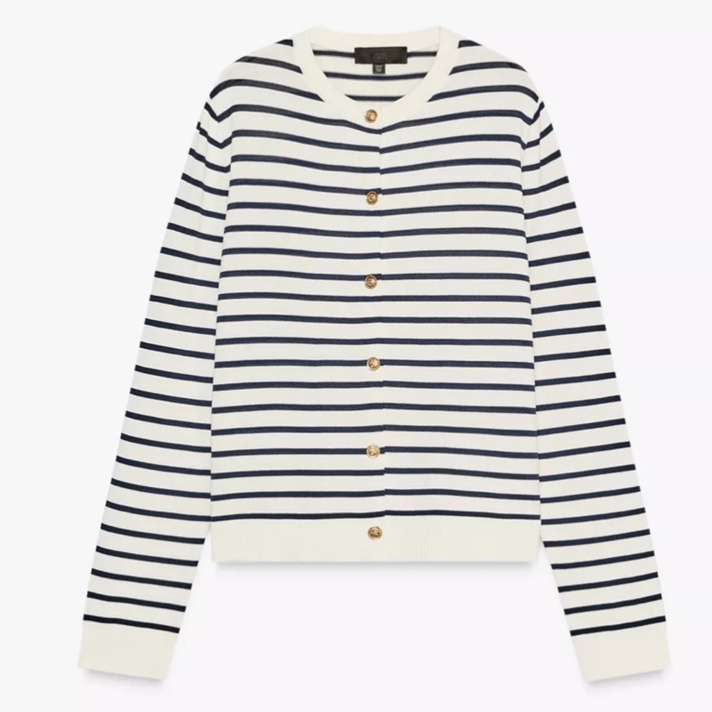 Zara Navy and White Striped Sweater